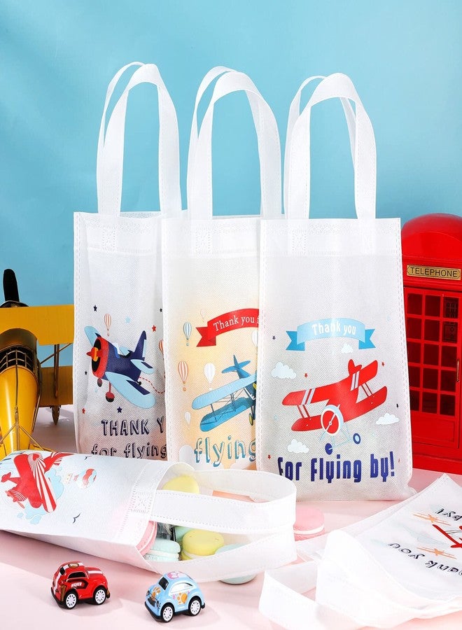 Ferraycle 24 Pcs Airplane Party Favor Bags Airplane Goodie Gift Bags with Handles Birthday Supplies Tote Treat Boxes Planes Party Decorations for Birthday Decorations Supplies(White Base) - Image 5